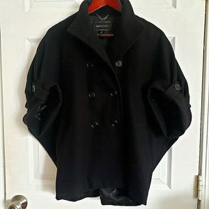 BCBG MaxAzria Cape Coat Double-Breasted, Black, XXS, Wool and Cashmere
